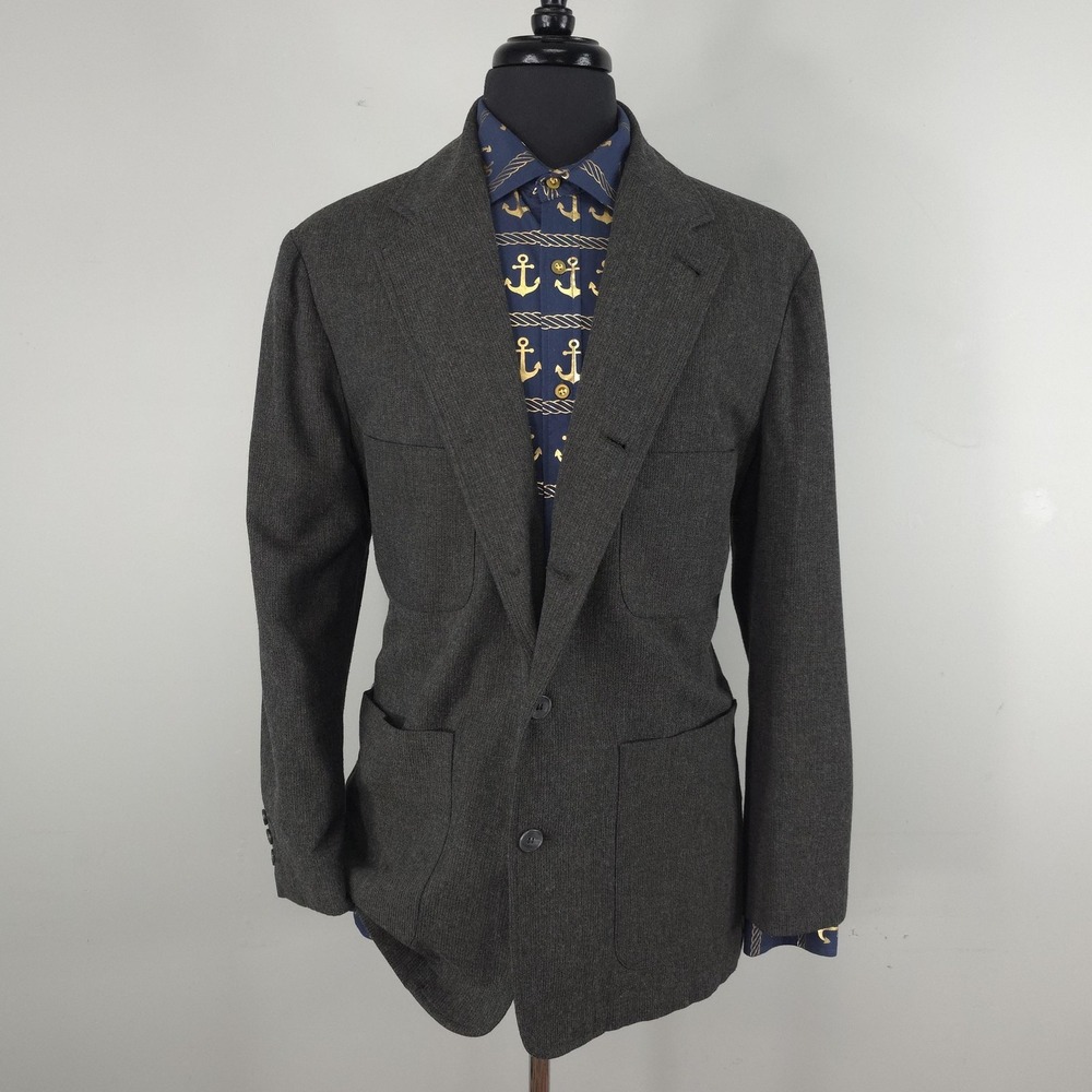 Vintage Perry Ellis Jacket Men 40 Gray Rayon Wool Patch Pocket ChoreSport Coat